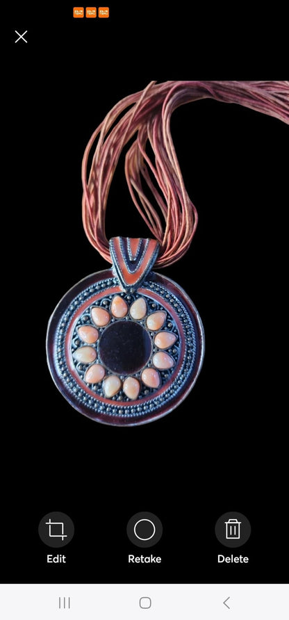 Flower Medallian Necklace with earthy tones Boho Style - I Bought a Yard Sale