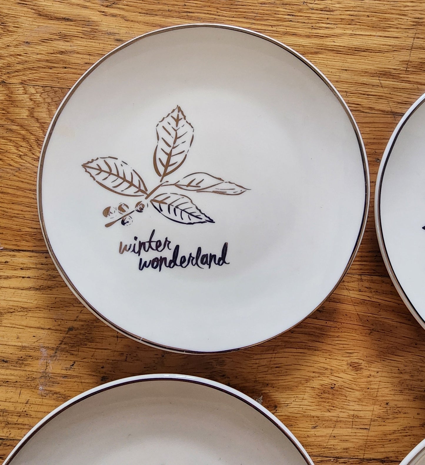 Four American Atelier holiday - themed dessert plates. Christmas - I Bought a Yard Sale