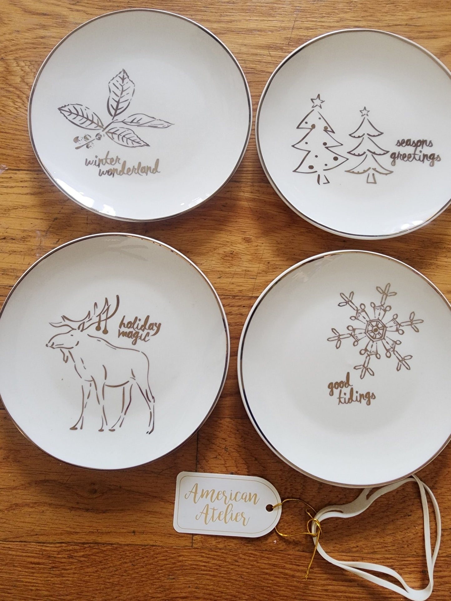 Four American Atelier holiday - themed dessert plates. Christmas - I Bought a Yard Sale
