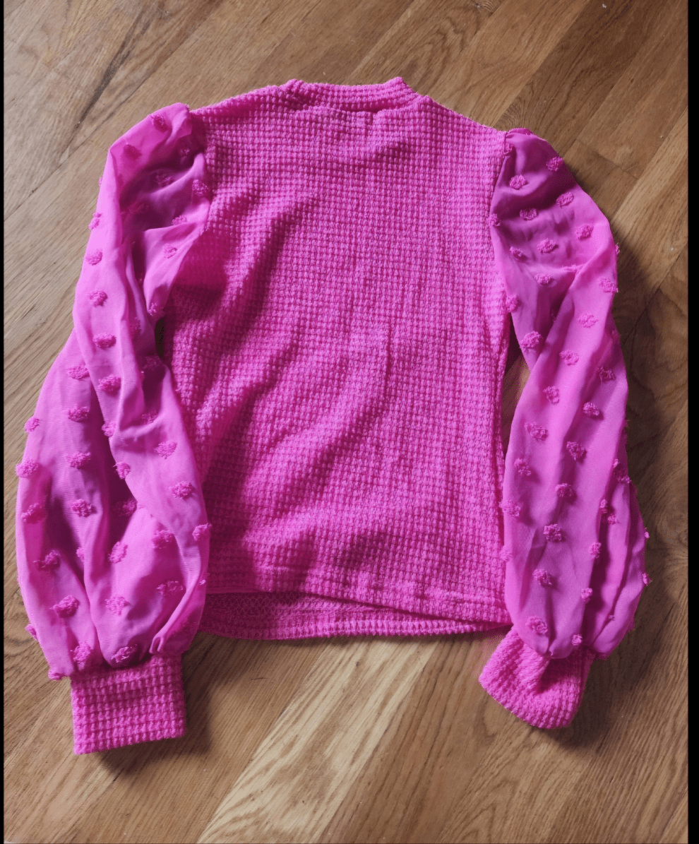 Frenchy Women Hot Pink Color crew Neck Sheer sleeves with pink pom poms size S - I Bought a Yard Sale