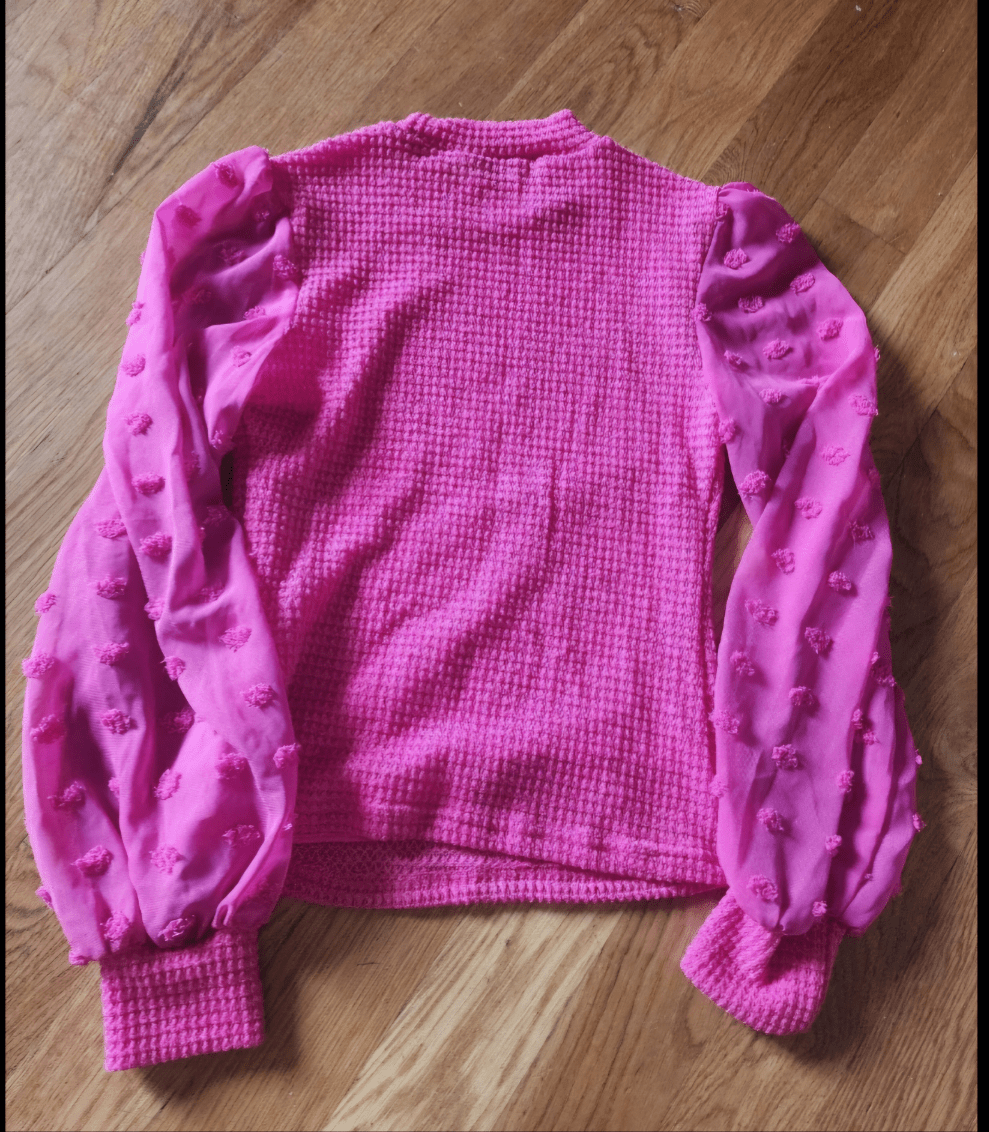 Frenchy Women Hot Pink Color crew Neck Sheer sleeves with pink pom poms size S - I Bought a Yard Sale