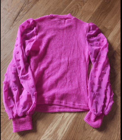 Frenchy Women Hot Pink Color crew Neck Sheer sleeves with pink pom poms size S - I Bought a Yard Sale