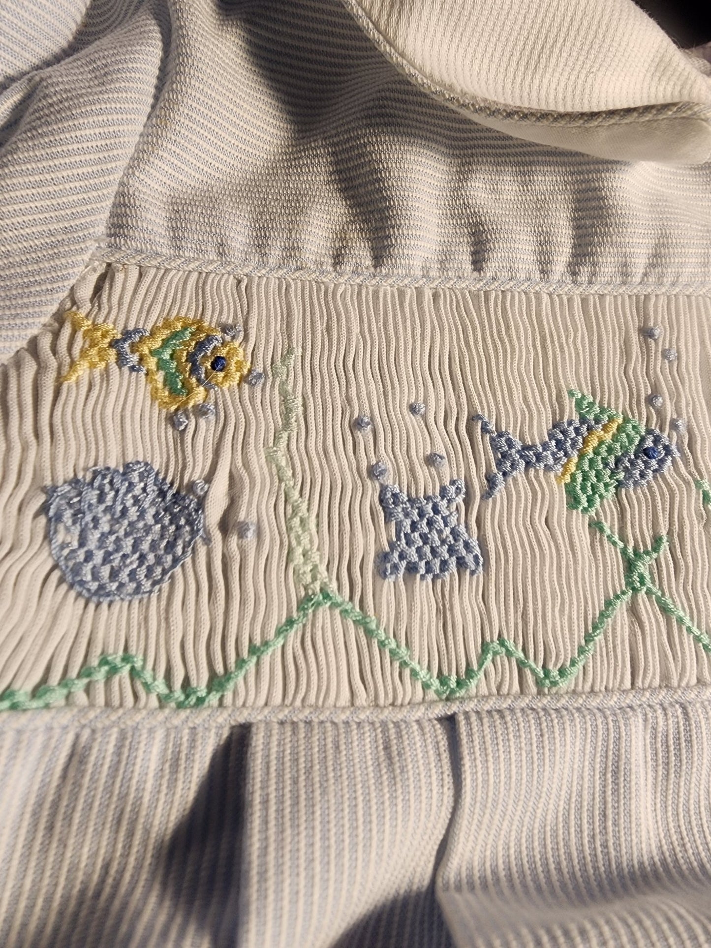 Friedknit Creations Smocked Baby Blue Beach ocean 3 Month Romper for boy - I Bought a Yard Sale