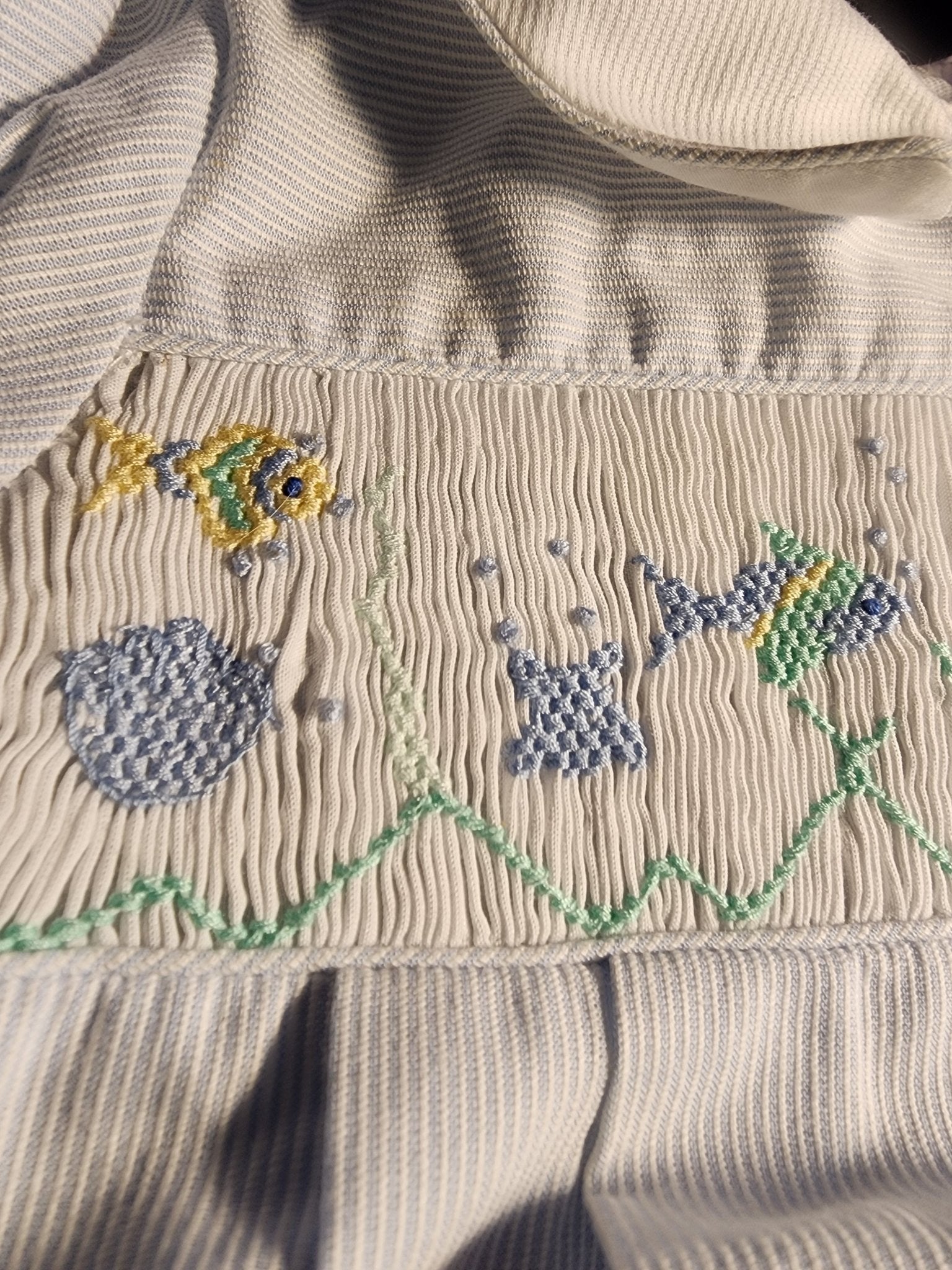 Friedknit Creations Smocked Baby Blue Beach ocean 3 Month Romper for boy - I Bought a Yard Sale