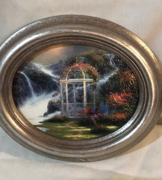 Gazebo Thomas Kinkade Painter of light print Picture in Oval Frame - I Bought a Yard Sale