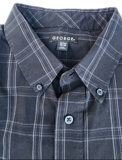 George MEN'S Shirt XLT 46 - 48 Black with Gray Stripes Button - Down short sleeve - I Bought a Yard Sale