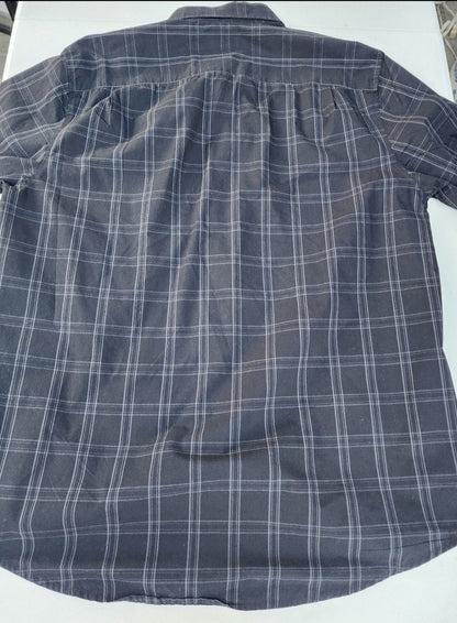 George MEN'S Shirt XLT 46 - 48 Black with Gray Stripes Button - Down short sleeve - I Bought a Yard Sale