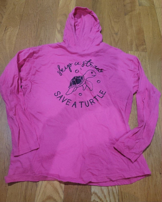 Girls large long sleeve hooded tee Skip a straw Save a Turtle 14/16 - I Bought a Yard Sale