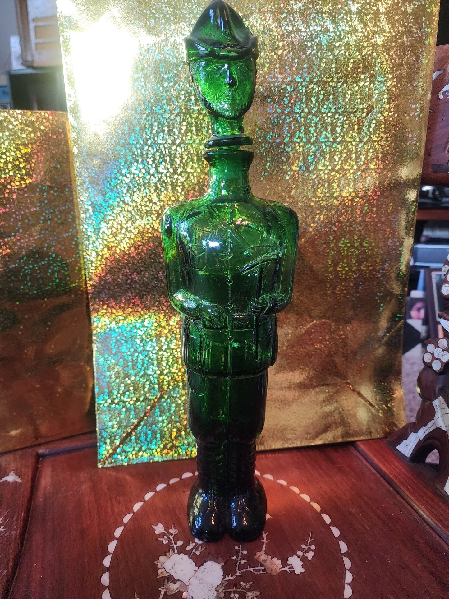 Green Art Glass Soldier Decanter made in Italy - I Bought a Yard Sale
