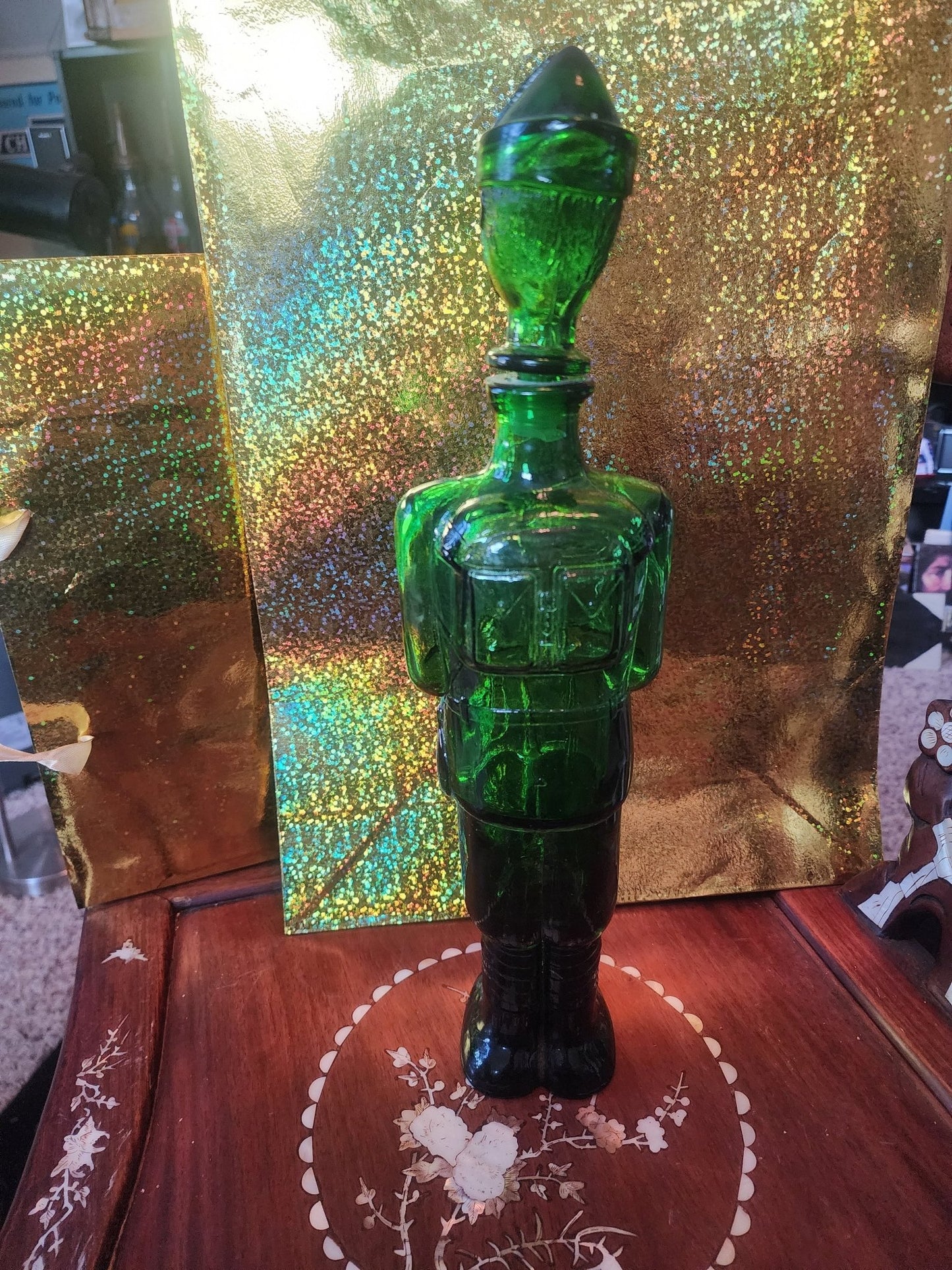 Green Art Glass Soldier Decanter made in Italy - I Bought a Yard Sale