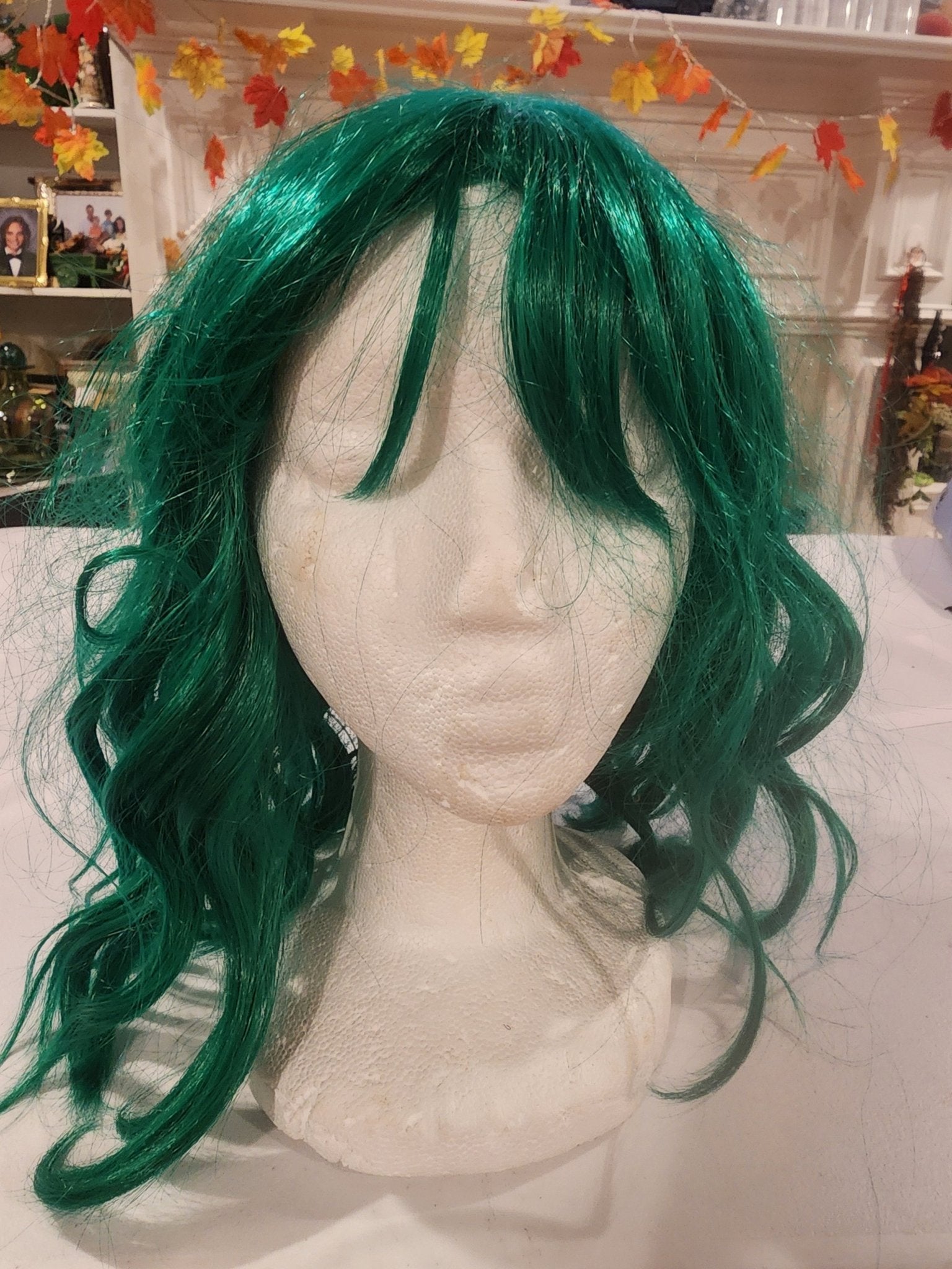 Green Wavy Wig with Bangs - Perfect for Cosplay, Halloween, or Parties - I Bought a Yard Sale