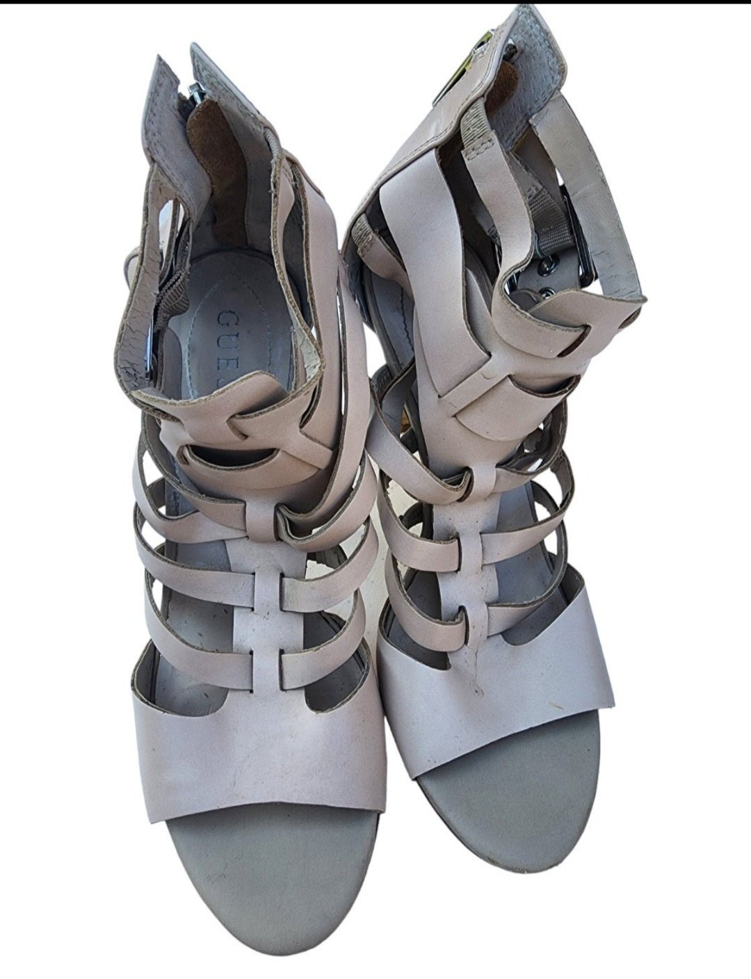 GUESS Beige Gladiator Stiletto Sandals, Size 9 - Sheek Strappy Buckle Design. - I Bought a Yard Sale
