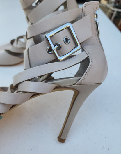 GUESS Beige Gladiator Stiletto Sandals, Size 9 - Sheek Strappy Buckle Design. - I Bought a Yard Sale