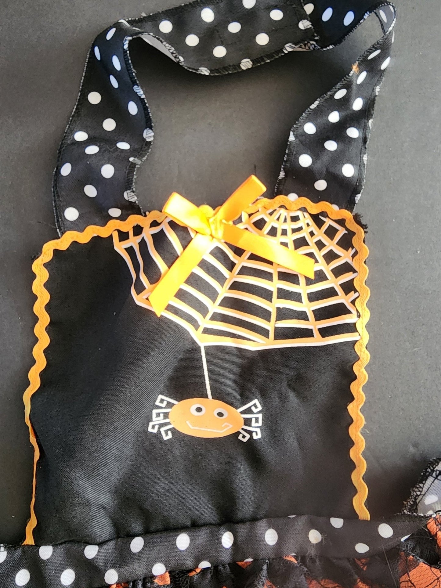 Halloween Polka Dot Spider Web Apron Black Orange, child size 4 - 8 - I Bought a Yard Sale