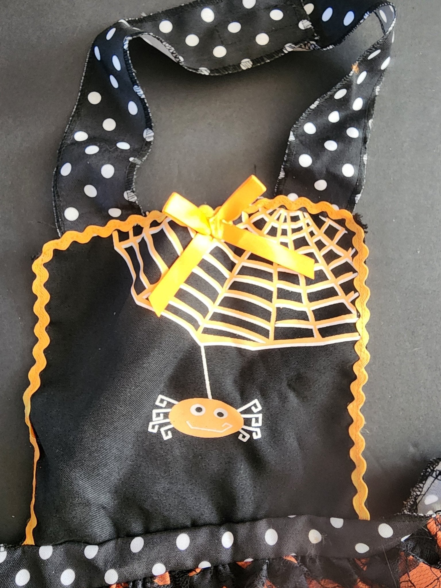 Halloween Polka Dot Spider Web Apron Black Orange, child size 4 - 8 - I Bought a Yard Sale