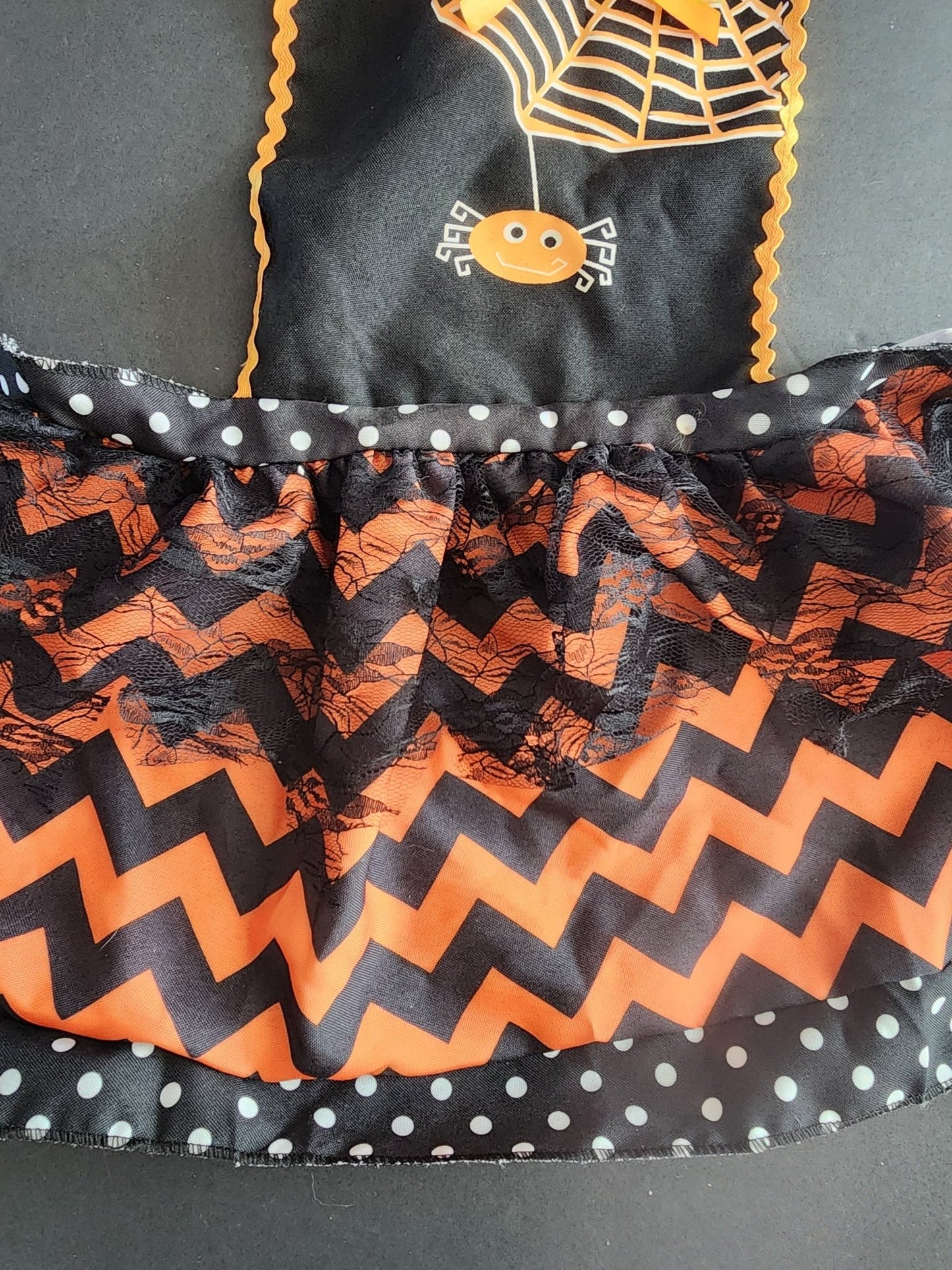 Halloween Polka Dot Spider Web Apron Black Orange, child size 4 - 8 - I Bought a Yard Sale