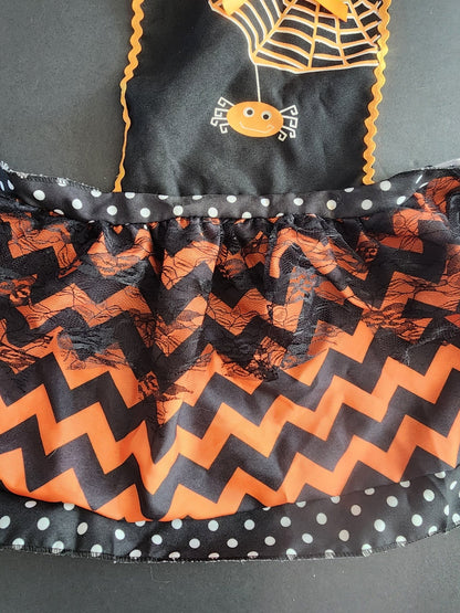 Halloween Polka Dot Spider Web Apron Black Orange, child size 4 - 8 - I Bought a Yard Sale