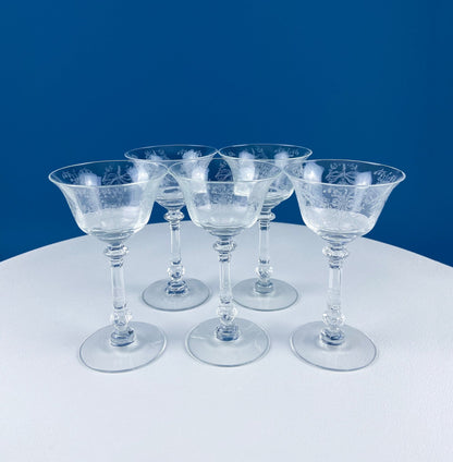 Heisey Sweet Wine, Liquor Glasses. Set of 6 Orchid Pattern Etched Crystal Sherbets. Home Gift. Dining Room Decor. Collectible Glassware. - I Bought a Yard Sale