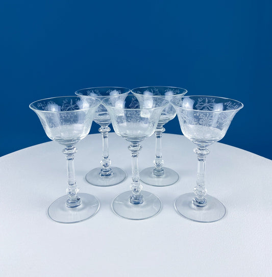Heisey Sweet Wine, Liquor Glasses. Set of 6 Orchid Pattern Etched Crystal Sherbets. Home Gift. Dining Room Decor. Collectible Glassware. - I Bought a Yard Sale