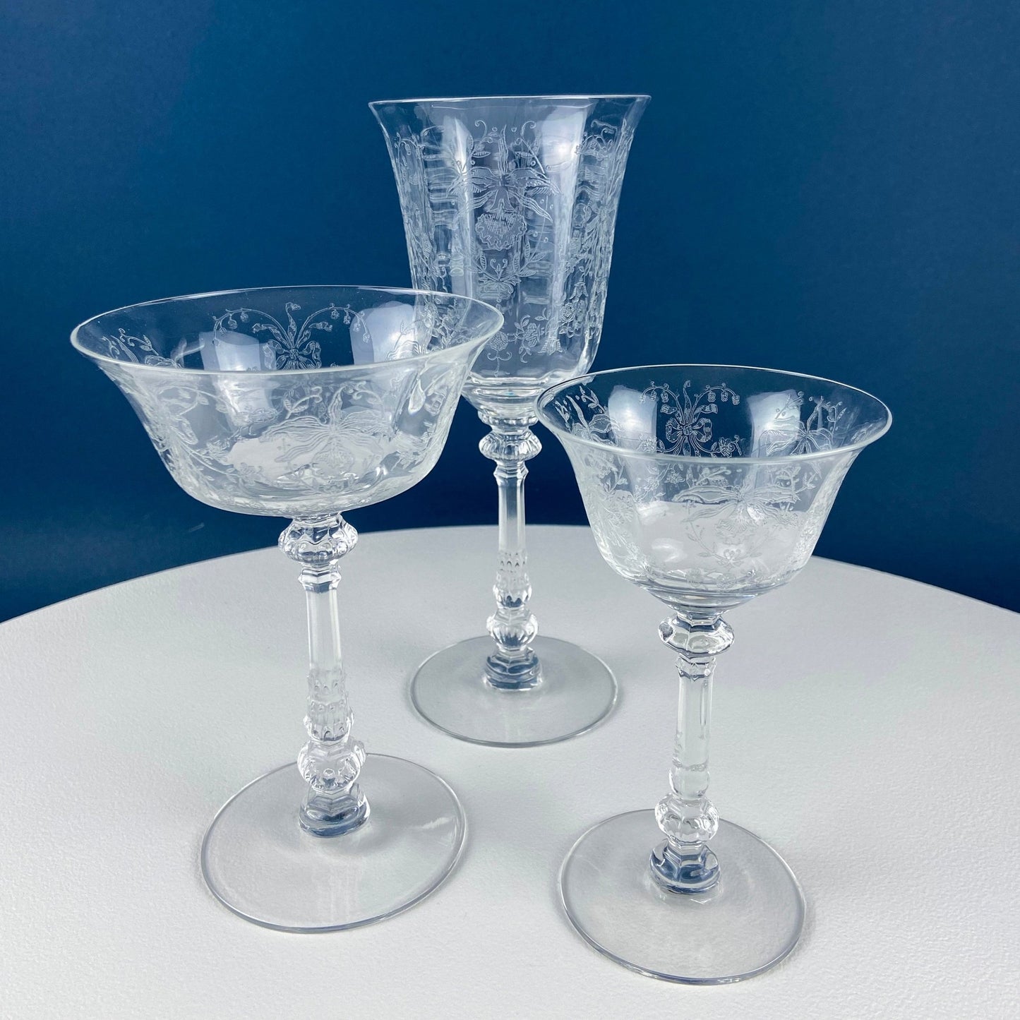 Heisey Sweet Wine, Liquor Glasses. Set of 6 Orchid Pattern Etched Crystal Sherbets. Home Gift. Dining Room Decor. Collectible Glassware. - I Bought a Yard Sale