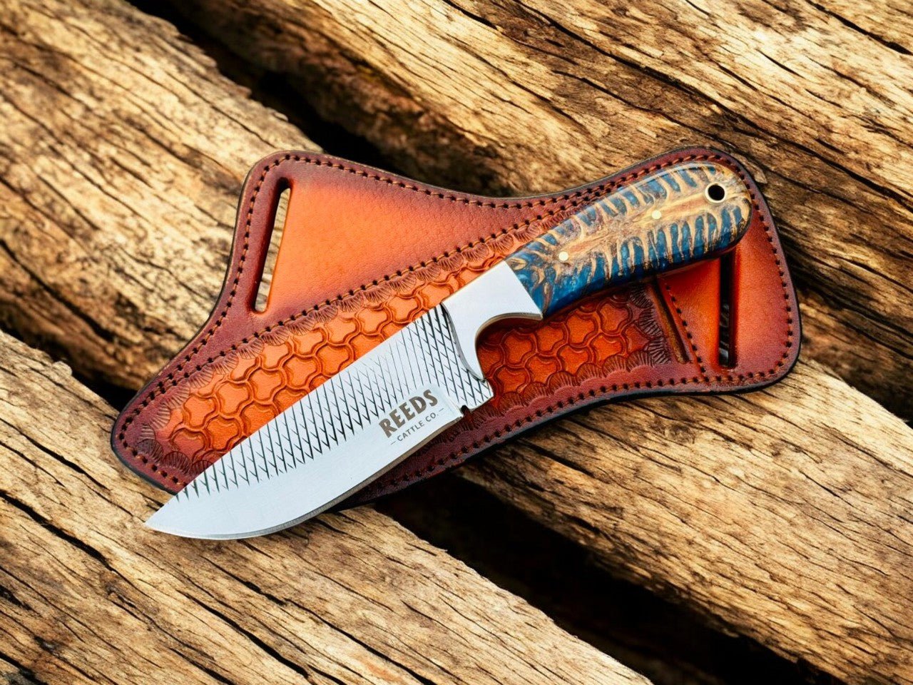 Hunting Knife with 4" Rasp Steel Blade & Blue Pine - Cone Resin Handle - I Bought a Yard Sale