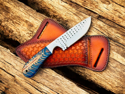 Hunting Knife with 4" Rasp Steel Blade & Blue Pine - Cone Resin Handle - I Bought a Yard Sale