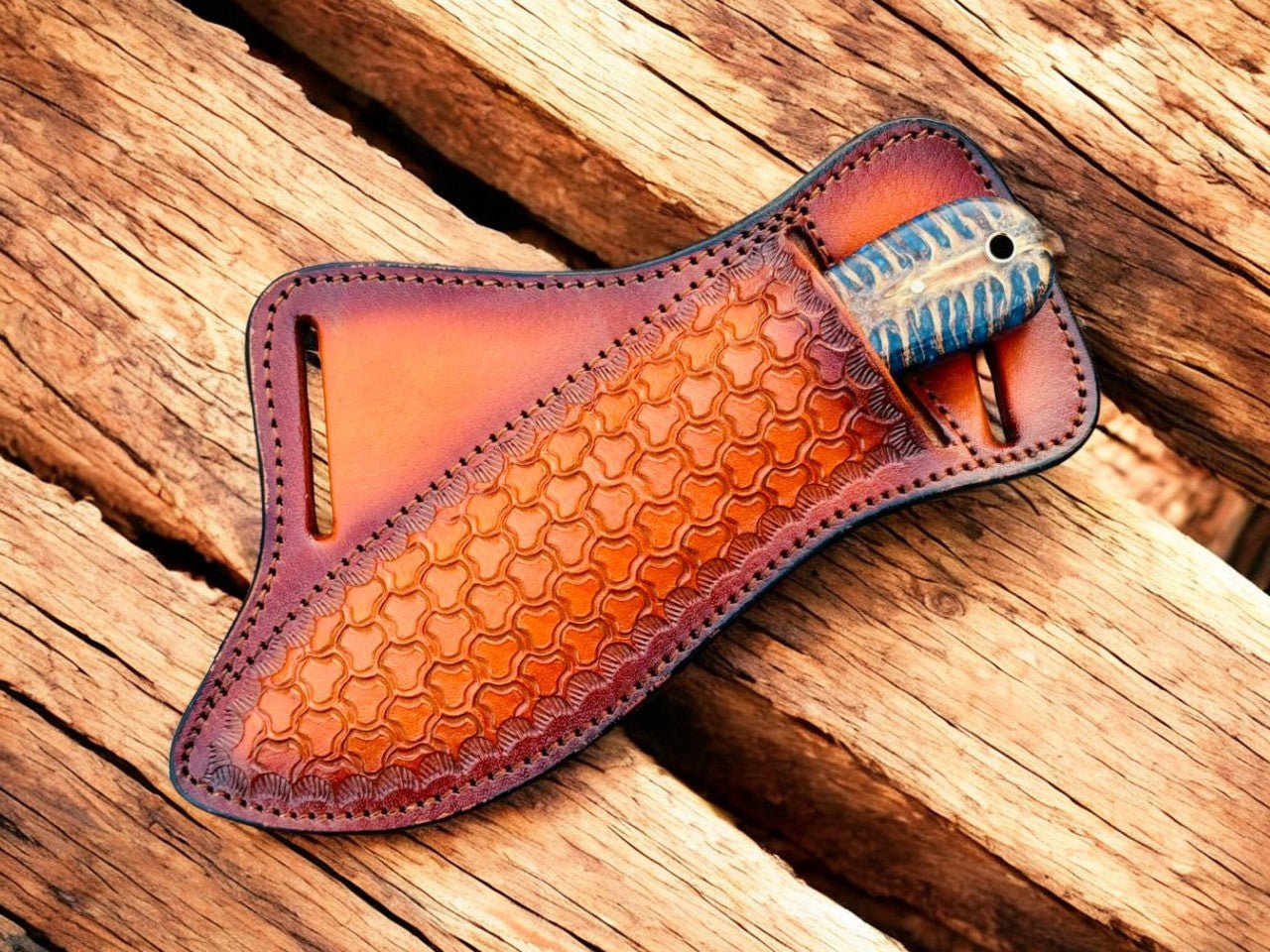 Hunting Knife with 4" Rasp Steel Blade & Blue Pine - Cone Resin Handle - I Bought a Yard Sale