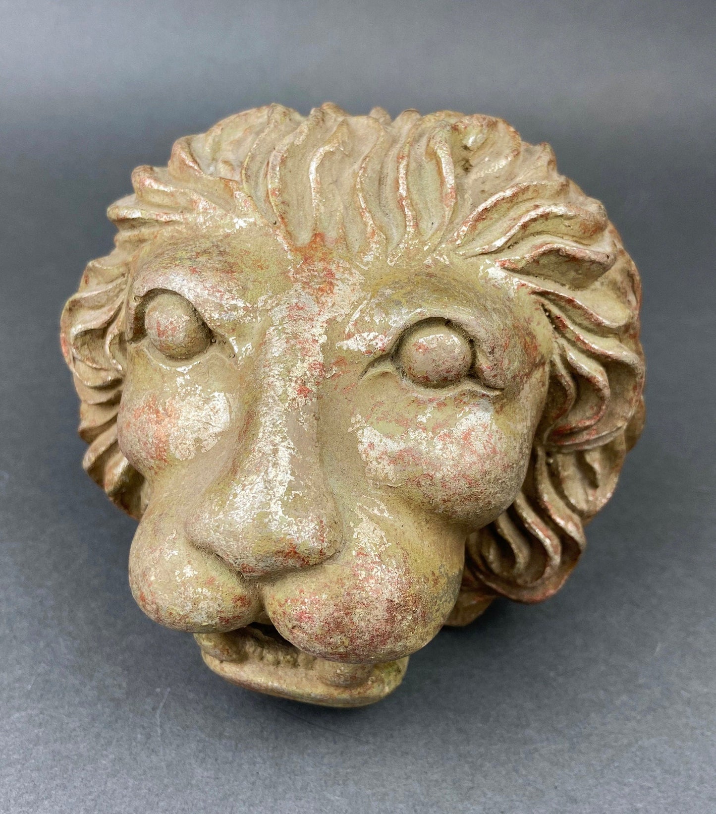 Distressed Gold and Silver Lion Head Sculpture, Office Decor