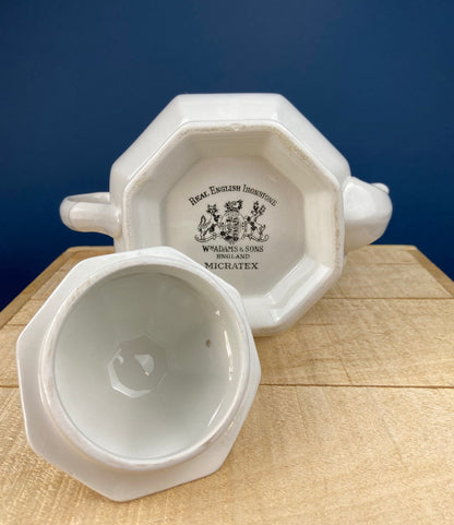 Vintage White Tea Pot and Sugar Bowl. Real English Ironstone by WM Adams and Sons. Micratex, England.