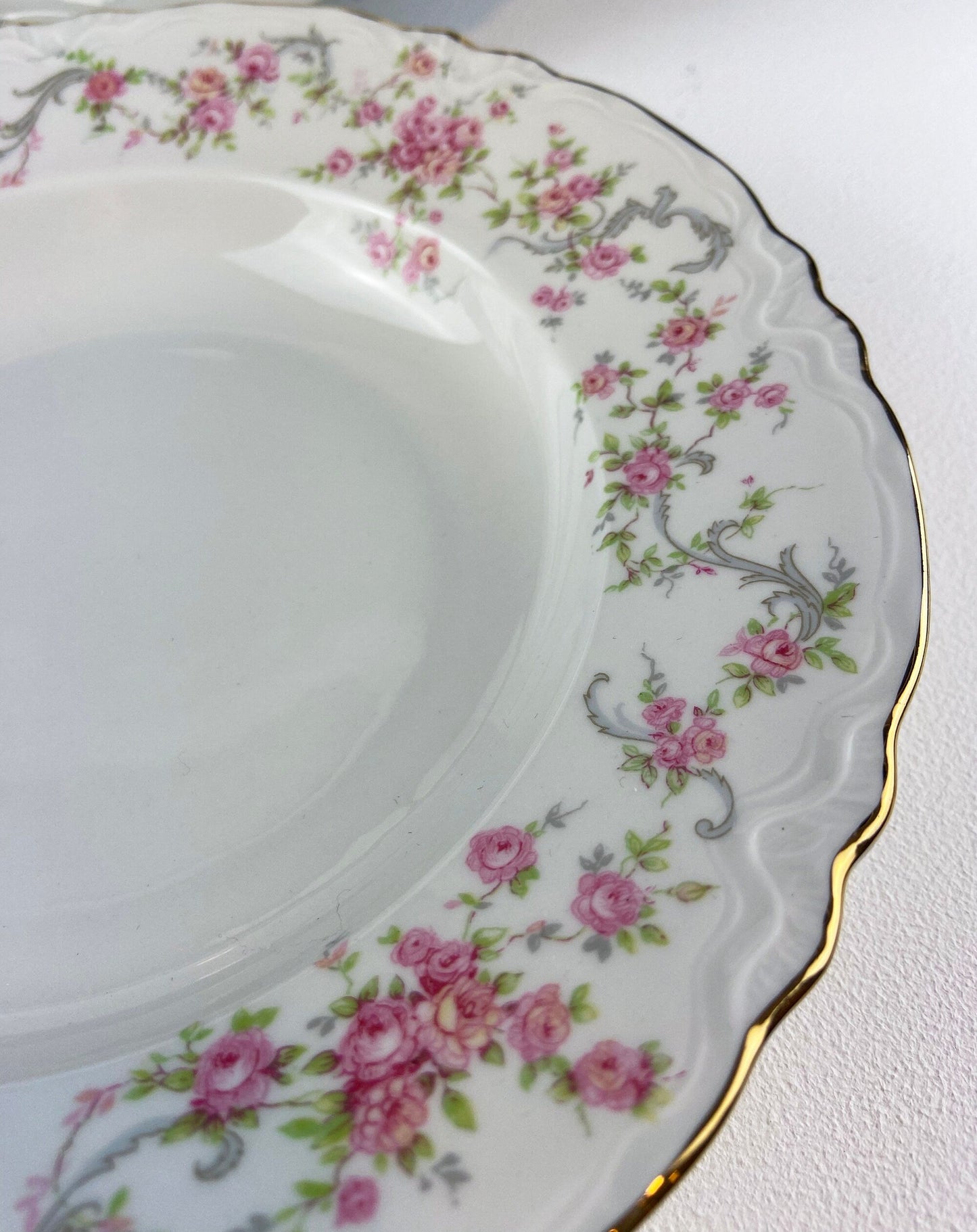 Antique Hutschenreuther Porcelain Soup Plates. Set of 12, Richelieu Rose Garlands Motif. Wedding Gift Idea. Fine Dining. Modern Farmhouse.
