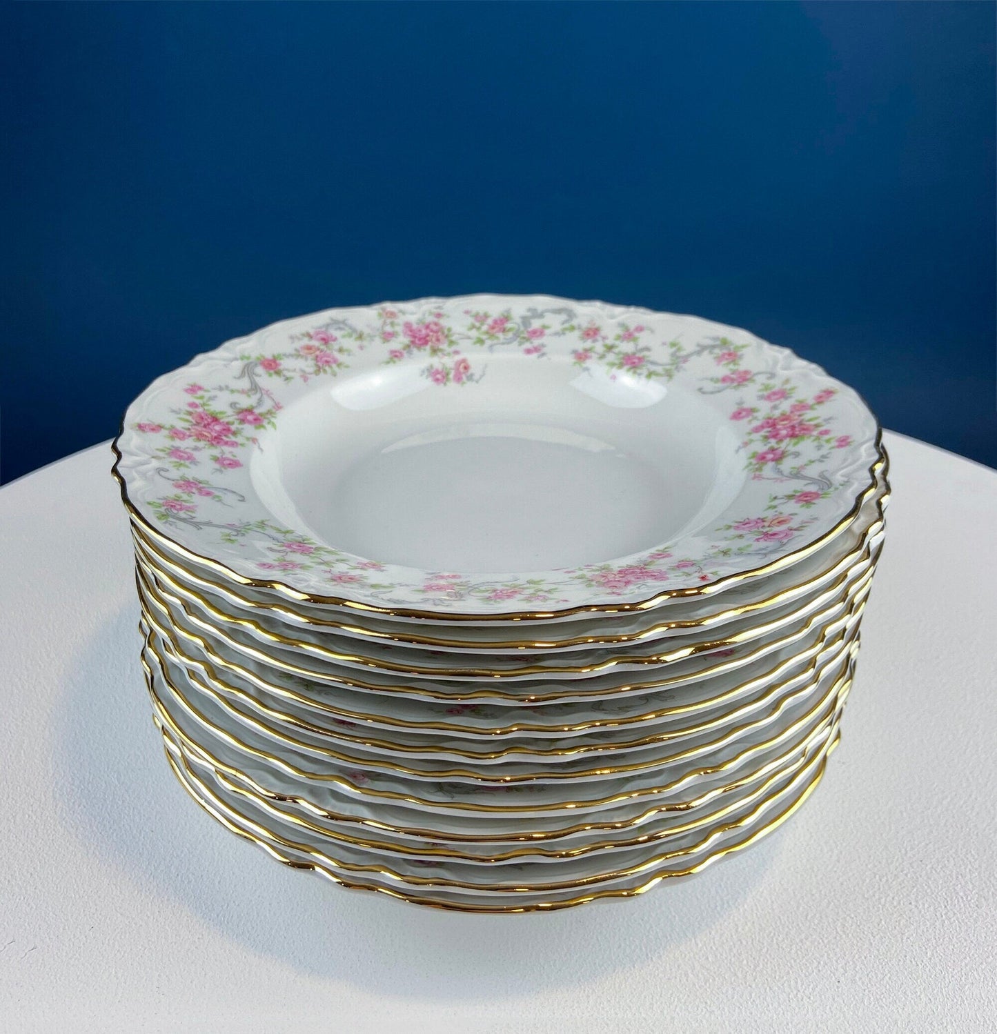 Antique Hutschenreuther Porcelain Soup Plates. Set of 12, Richelieu Rose Garlands Motif. Wedding Gift Idea. Fine Dining. Modern Farmhouse.