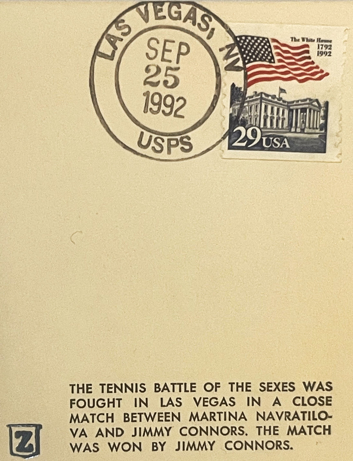 Vintage 1992 Battle of the Sexes Embossed Stamped Envelope | Navratilova vs Connors