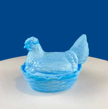 Hand Painted Large Hen in a Basket Covered Serving Bowl. Rare Ceramic Chicken Sitting on Eggs Butter Bowl with Lid. Dining Room Decor