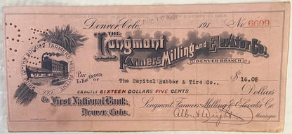 Antique 1921 Longmont Farmers Milling Voucher Check Unearthed