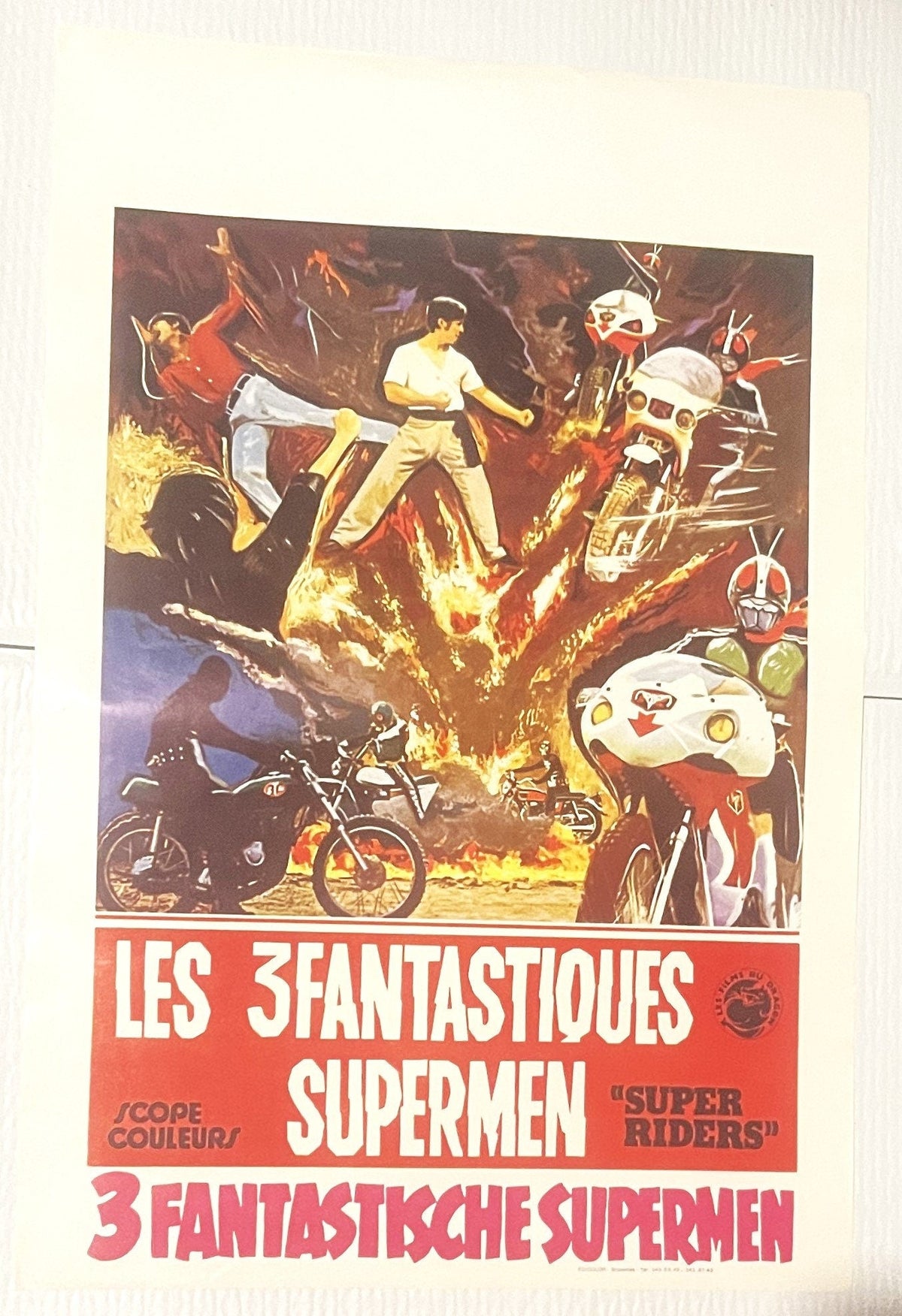 Vintage Belgian Movie Poster Super Riders 🤖 1976 Les 3 Fantastiques Supermen Kamen Rider Tokusatsu
