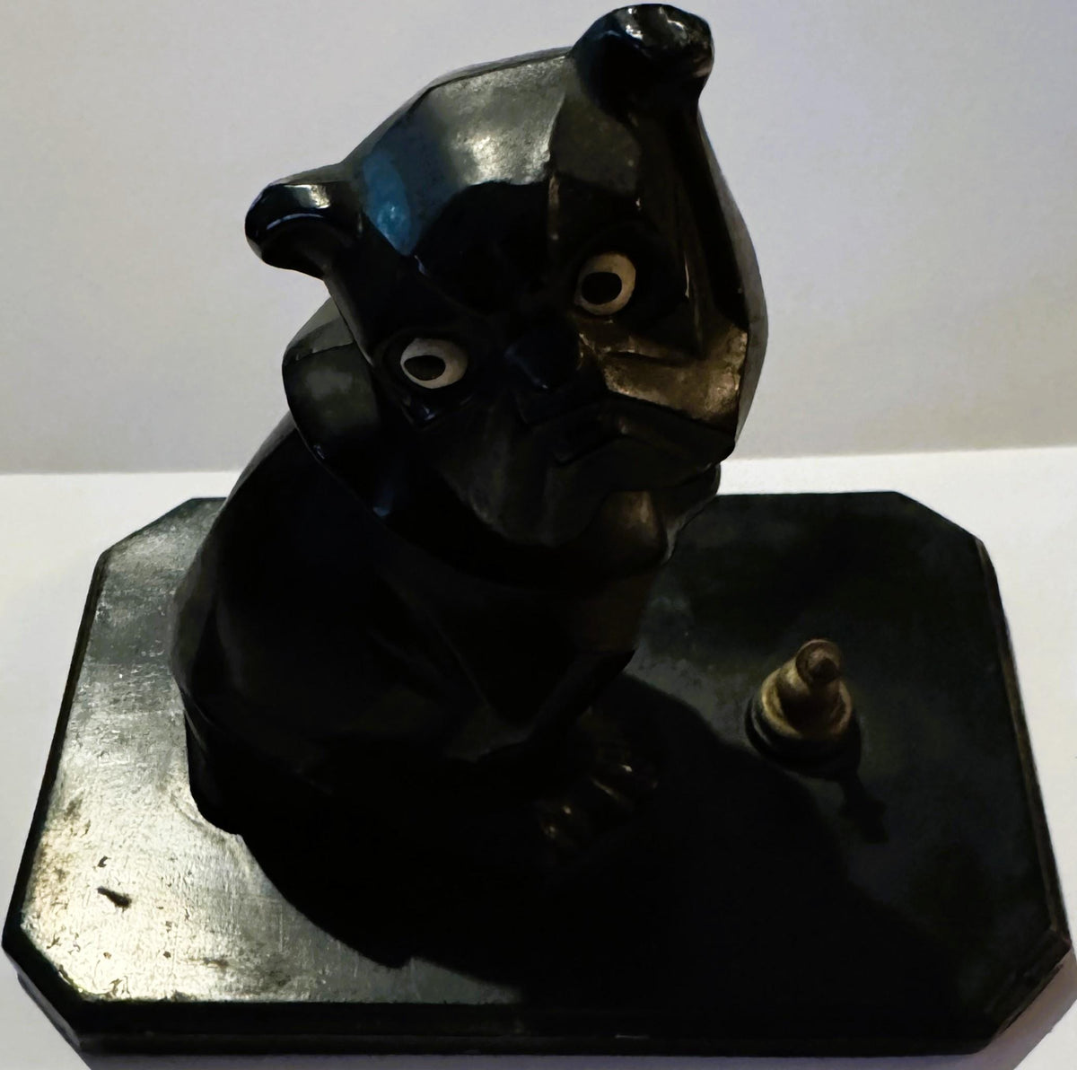 Vintage Art Deco Bulldog Inkwell Base 🐶 – Interwar European Cast Metal Desk Piece