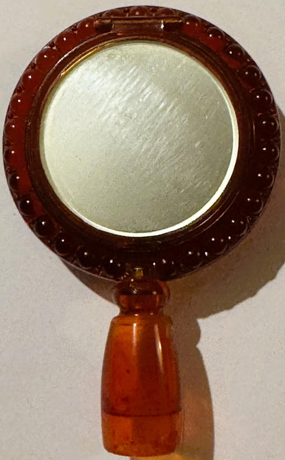 Vintage 1940s-1950s Trio-Ette Red Plastic Vanity Compact 🌹 Molded Rose Double Mirror Case