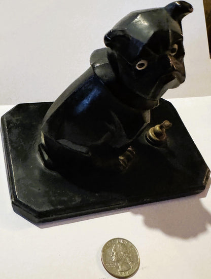 Vintage Art Deco Bulldog Inkwell Base 🐶 – Interwar European Cast Metal Desk Piece