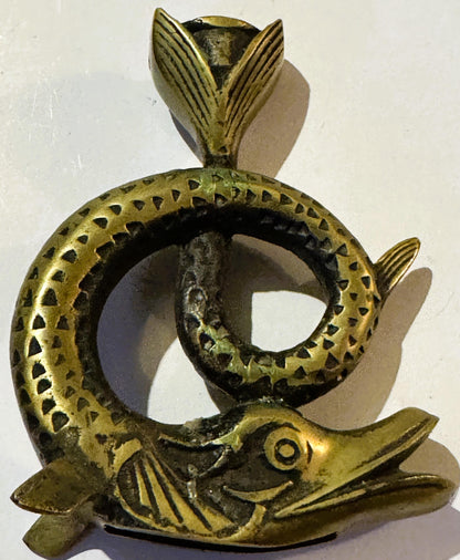 Vintage Bronze Fish Candlestick 🐟 Coiled Figural Candle Holder with Aged Verdigris Patina