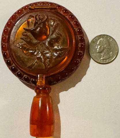 Vintage 1940s-1950s Trio-Ette Red Plastic Vanity Compact 🌹 Molded Rose Double Mirror Case