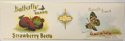 Antique 1900s Butterfly Gold Embossed Strawberry Beets Label