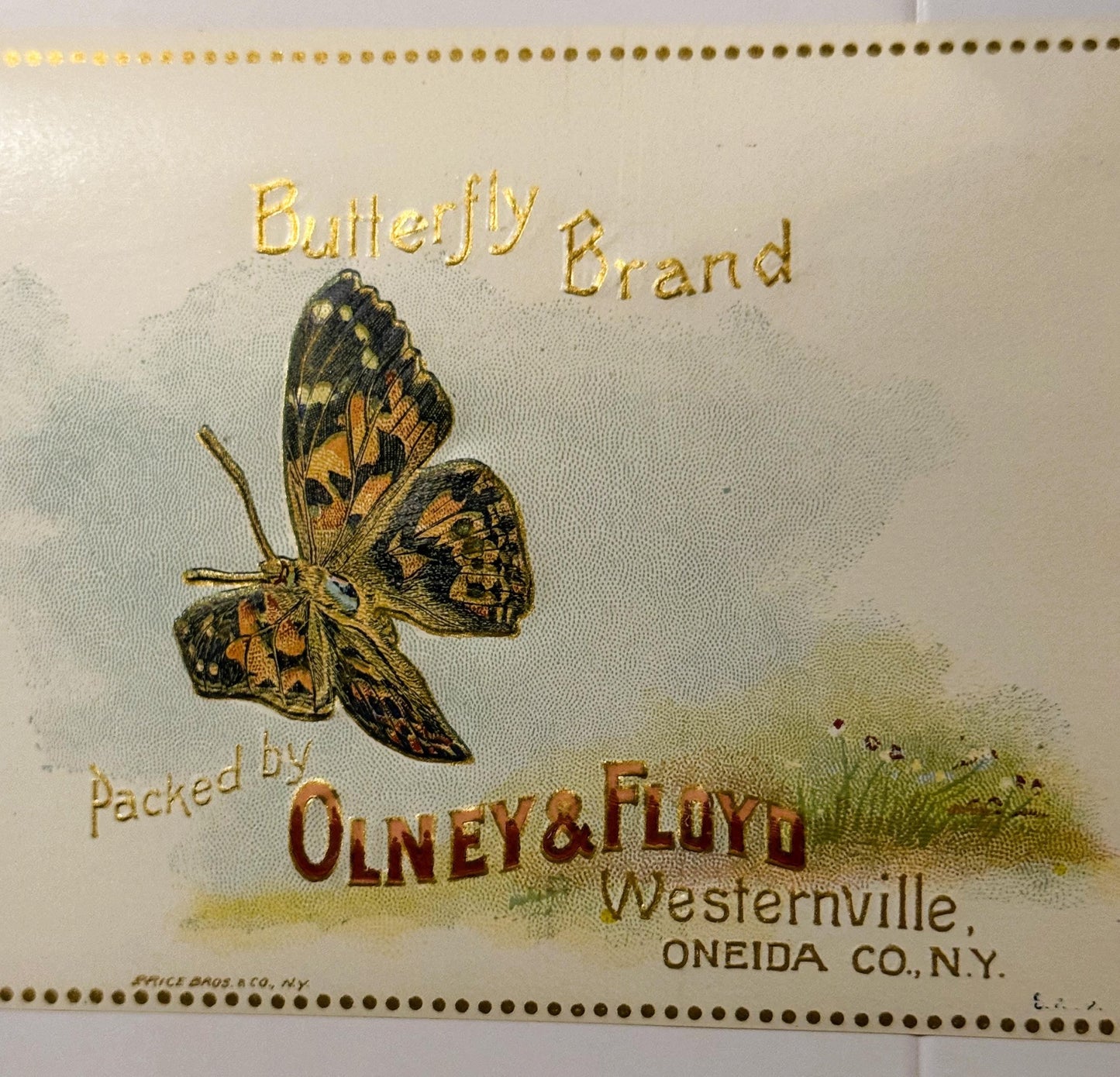 Antique 1900s Butterfly Gold Embossed Strawberry Beets Label