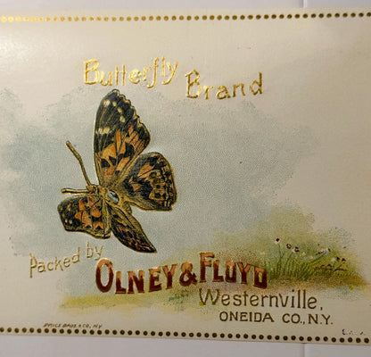 Antique 1900s Butterfly Gold Embossed Strawberry Beets Label