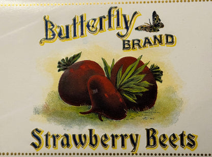 Antique 1900s Butterfly Gold Embossed Strawberry Beets Label