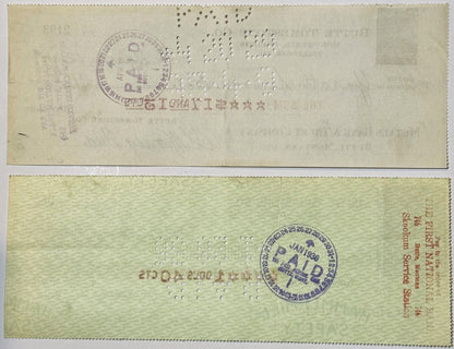 Antique 1920s - 1930s Butte Tombstone Company Checks from Montana Mining Era
