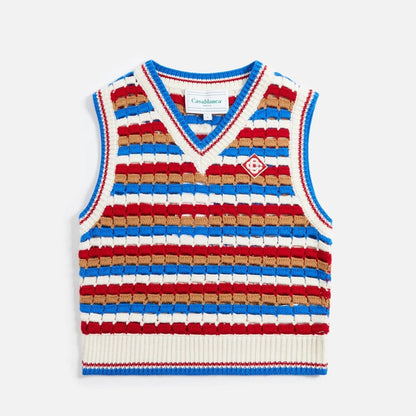 Casablanca Knit Sweater Vest Crochet Merino Wool Multicolor Logo