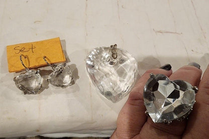 Jewelry Set Matching Adjustable Heart Ring Earrings & Pendent - I Bought a Yard Sale