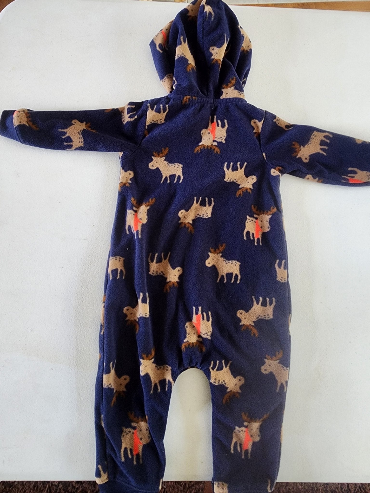 Just One You Carters One Piece Jumpsuit Fleece Size 12 Months Hooded with Moose - I Bought a Yard Sale