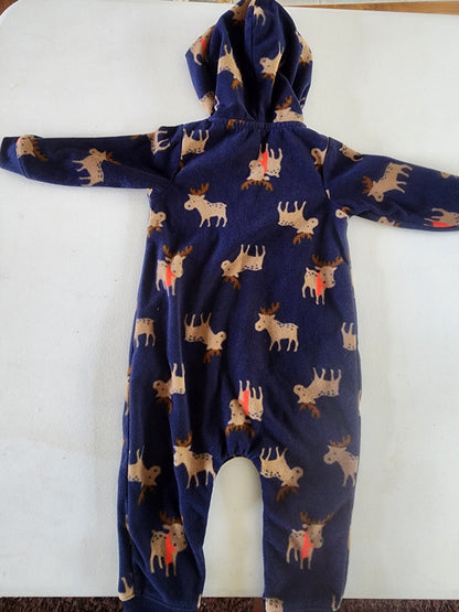 Just One You Carters One Piece Jumpsuit Fleece Size 12 Months Hooded with Moose - I Bought a Yard Sale
