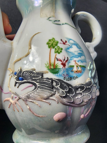 Kenmar Japan vintage Florida souvenir 3D Dragonware teapot green luster with dragon - I Bought a Yard Sale